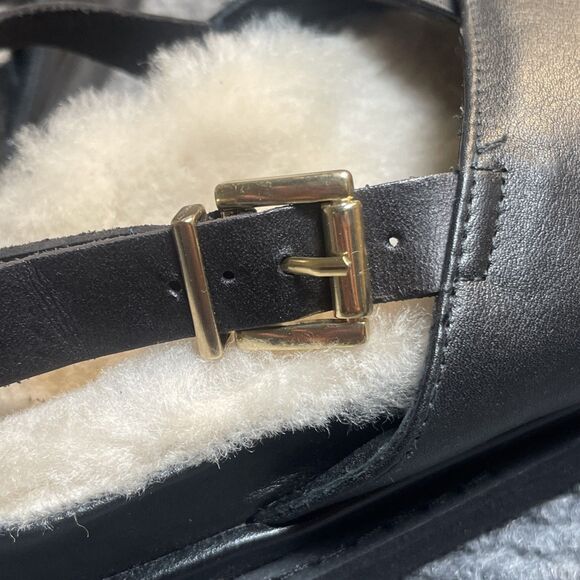 Alohas Women Size 38 (US 7.5) Sandals Sherpa Marshmallow Strap Black Leather NEW - Picture 8 of 10